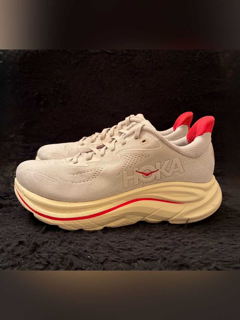 HOKA CLIFTON 10 - STUCO AND CERISE - WOMENS SIZE 7